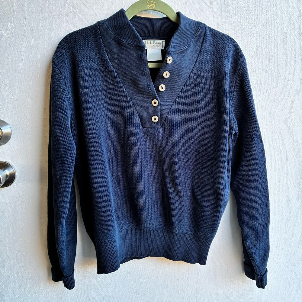 Vintage L.L. Bean Navy Blue Henley Sweater Size M